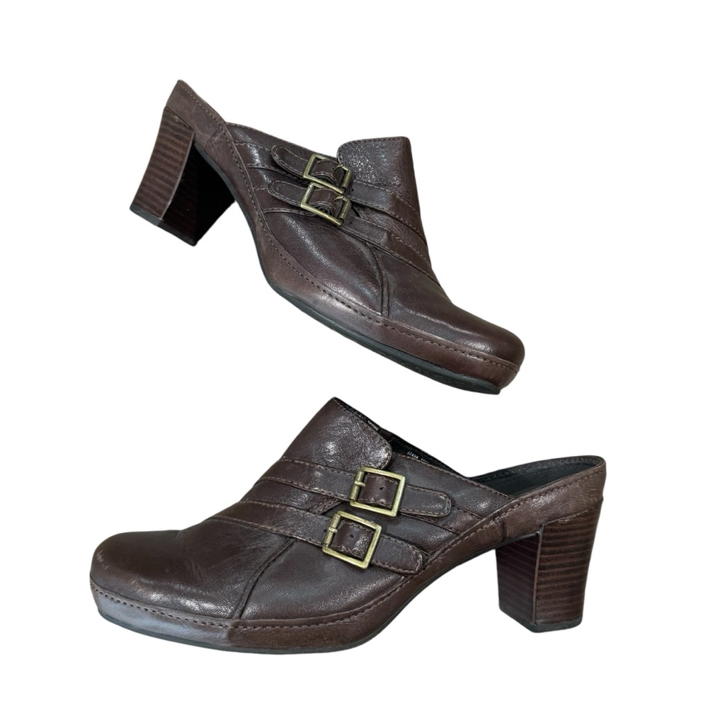 Clarks Women’s Size 10M brown leather slip on heeled clogs